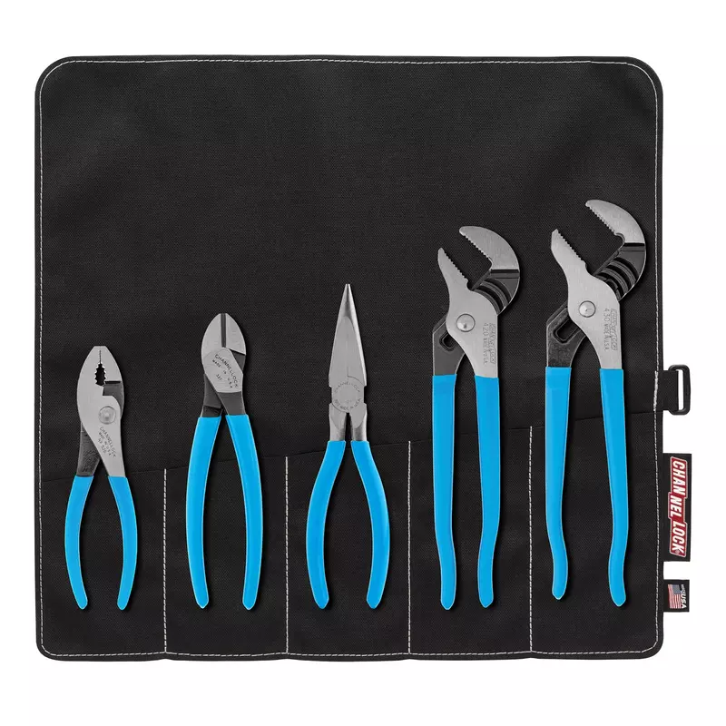 Channellock TOOL ROLL-3 5 Piece Pliers Set|Fast Release Handy Vinyl Pouch Features Long Nose,Diagonal Cutter,Slip Joint