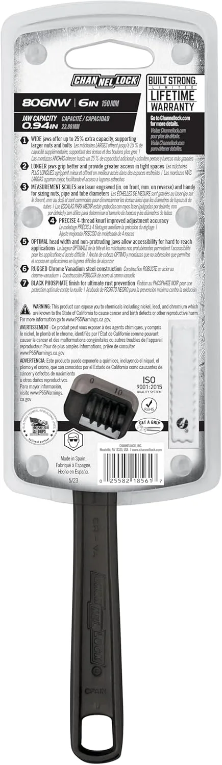 CHANNELLOCK Adjustable Wrench Black Phosphate Coated