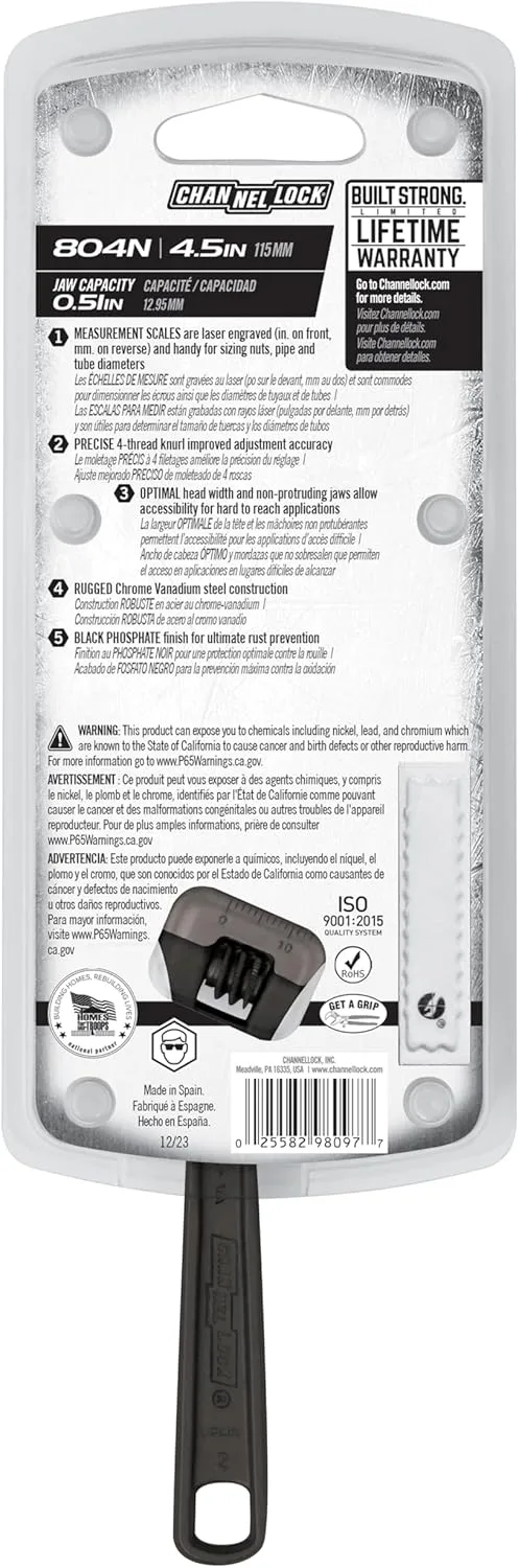 CHANNELLOCK Adjustable Wrench Black Phosphate Coated