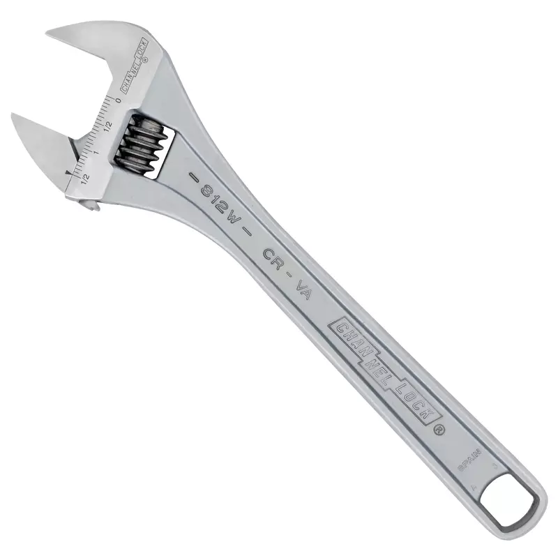 Channellock 812W 12-inch Adjustable Wrench, 1.5-inch Wide Mouth Jaw Capacity, Precise Jaw Design Grips in Tight Spaces