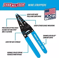 Channellock 958 6-1/4-Inch Wire Stripper and Cutter, Blue, 6-Inch