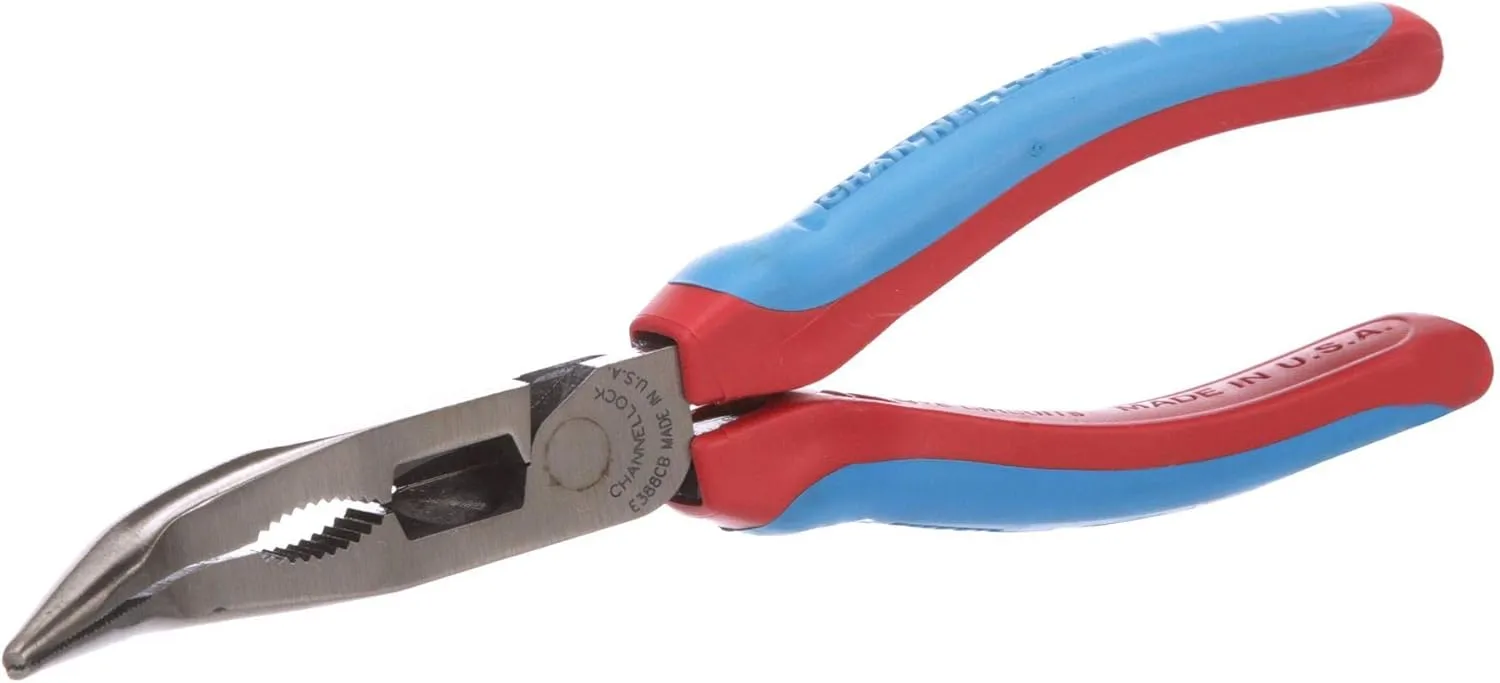 Channellock E388CB E Series Bent Long Nose Plier with XLT Joint and Code Blue Grips, 8-Inch Combination Bent Nose CODE BLUE Grip