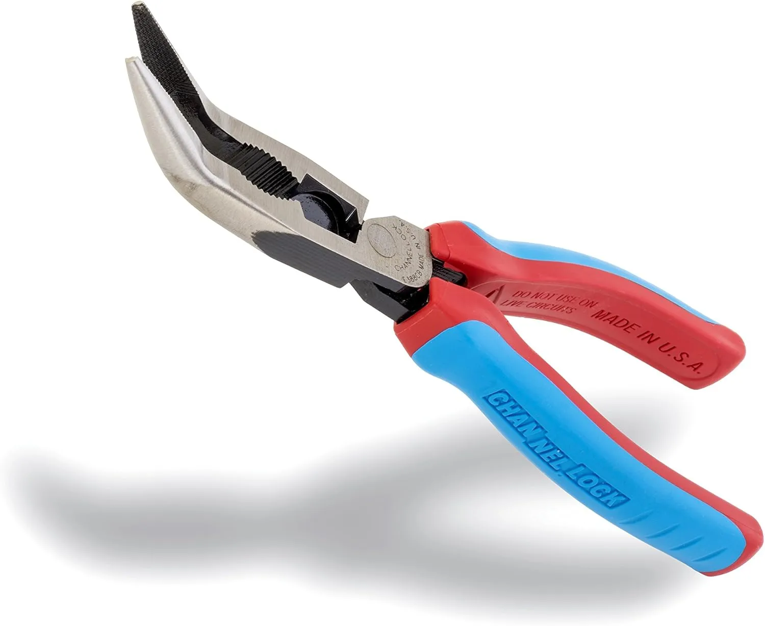 Channellock E388CB E Series Bent Long Nose Plier with XLT Joint and Code Blue Grips, 8-Inch Combination Bent Nose CODE BLUE Grip