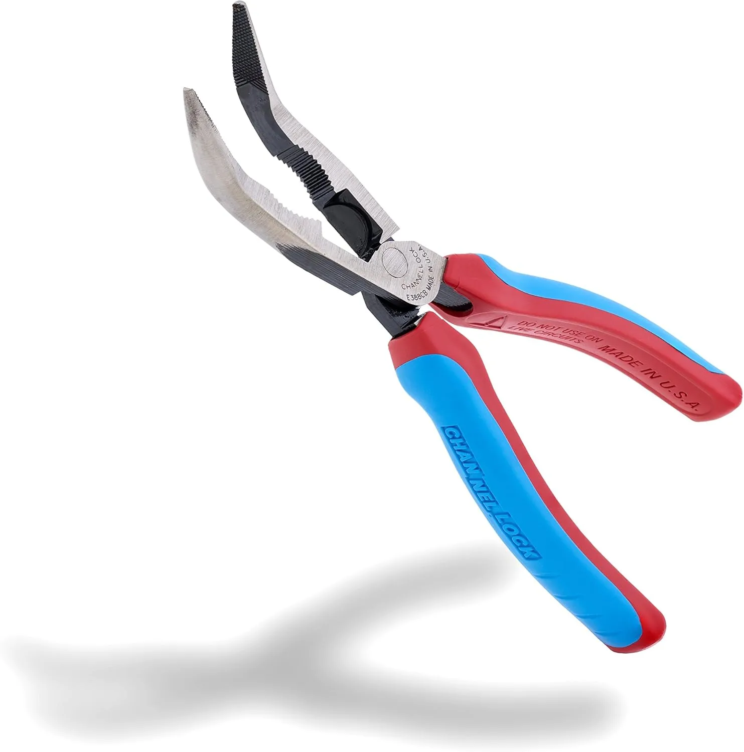 Channellock E388CB E Series Bent Long Nose Plier with XLT Joint and Code Blue Grips, 8-Inch Combination Bent Nose CODE BLUE Grip