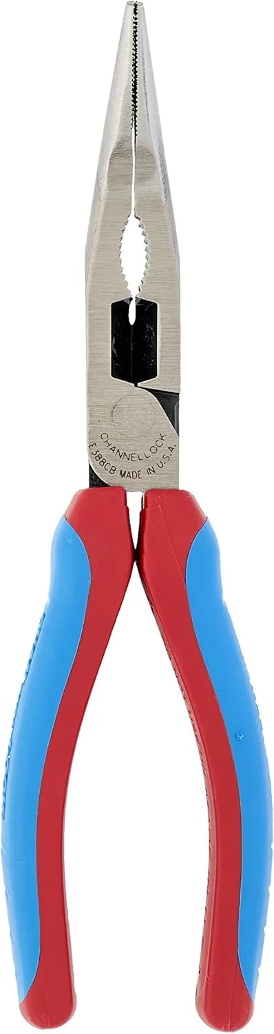 Channellock E388CB E Series Bent Long Nose Plier with XLT Joint and Code Blue Grips, 8-Inch Combination Bent Nose CODE BLUE Grip