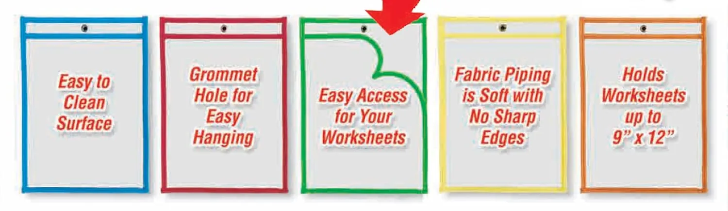 Charles Leonard Reusable Clear Dry Erase Pockets Class Pack, Includes 10 Each of Pockets/Markers/Cloth Erasers (29130)