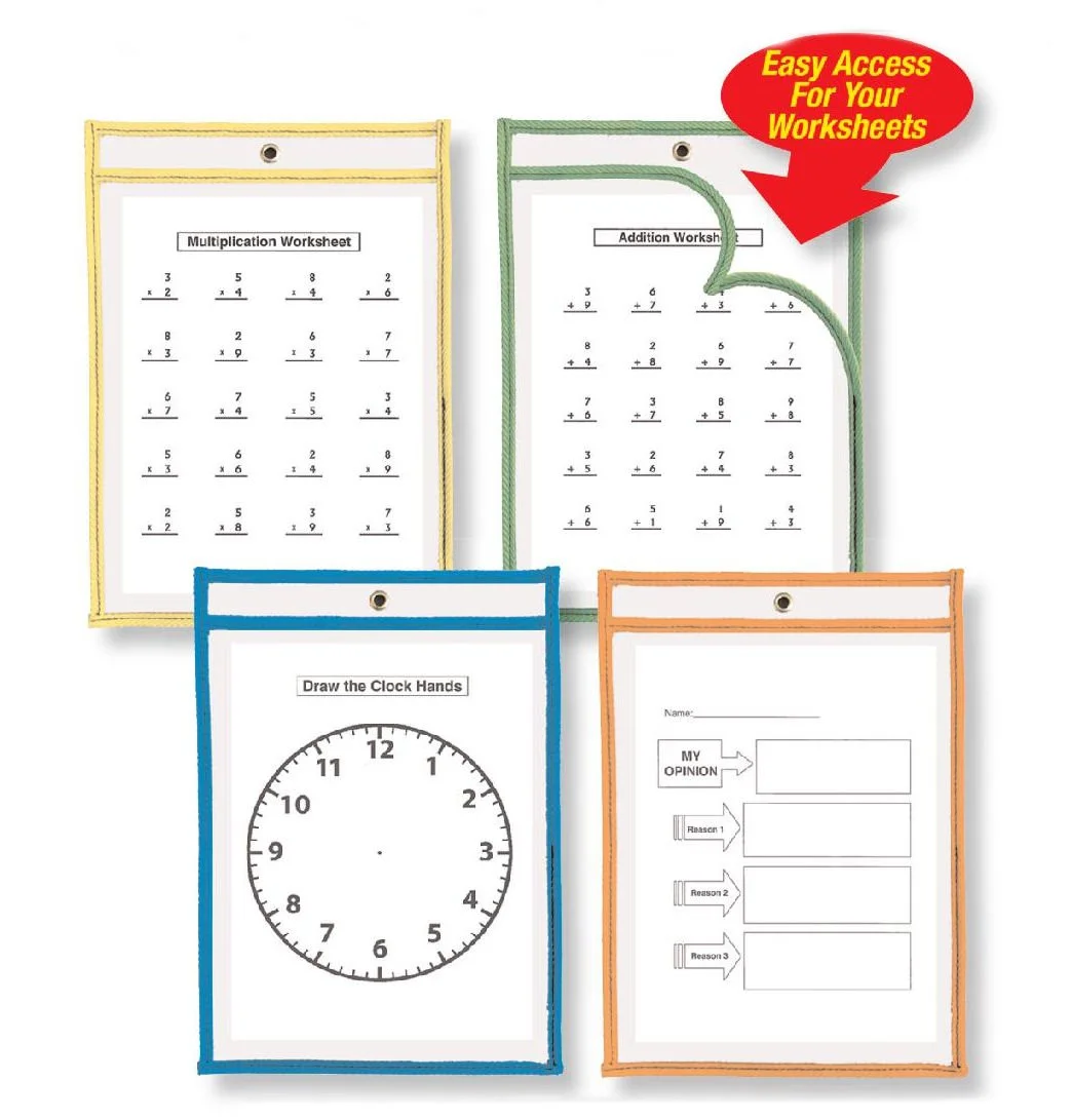 Charles Leonard Reusable Clear Dry Erase Pockets Class Pack, Includes 10 Each of Pockets/Markers/Cloth Erasers (29130)