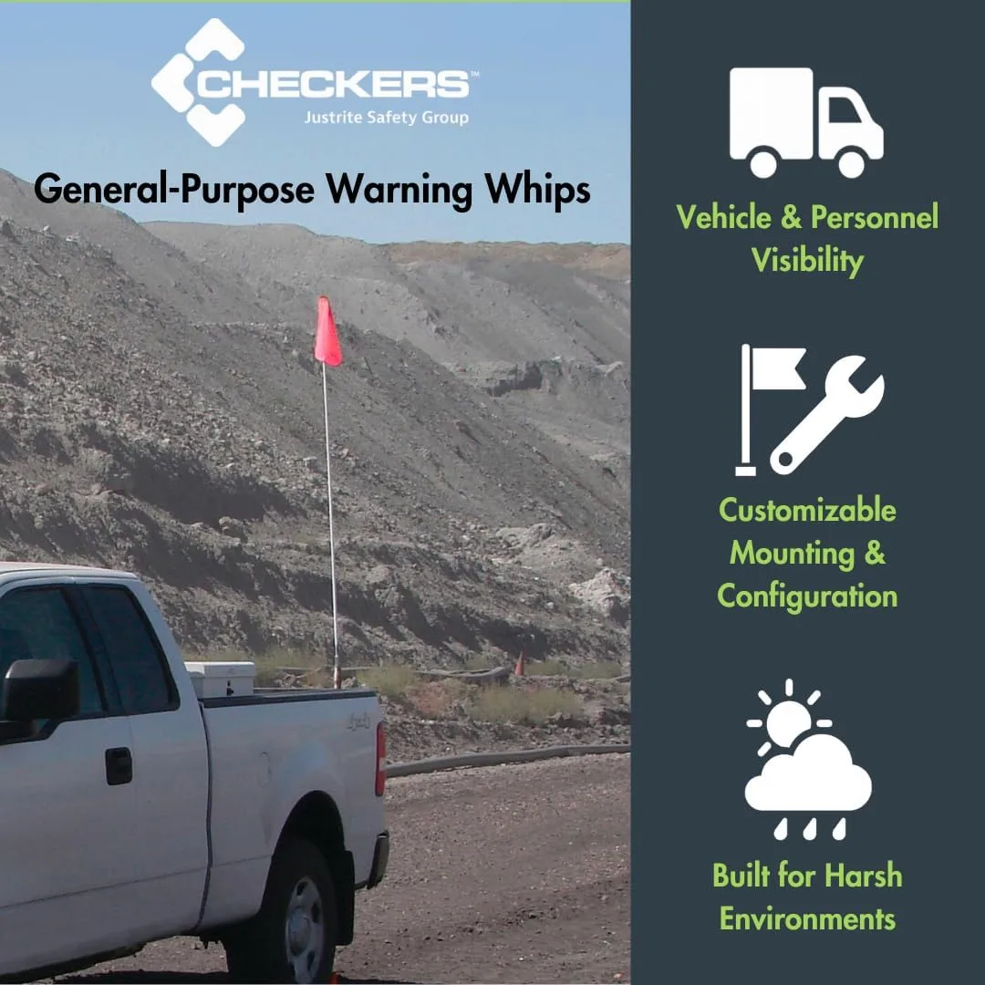 CHECKERS Warning Whips Safety Flags with Threaded Hex Base