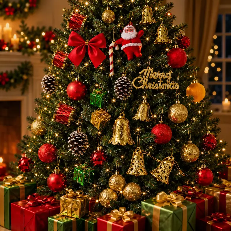 26 Pcs Christmas Premium Decoration Kit Tree Ornaments Set Baubles Bells Santa Decor