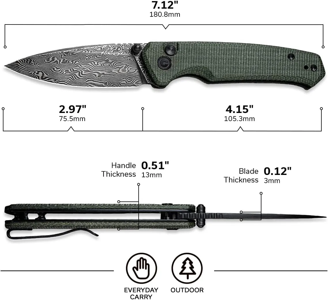 CIVIVI Altus Pocket Folding Knife with Button Lock and Thumb Stud Opener