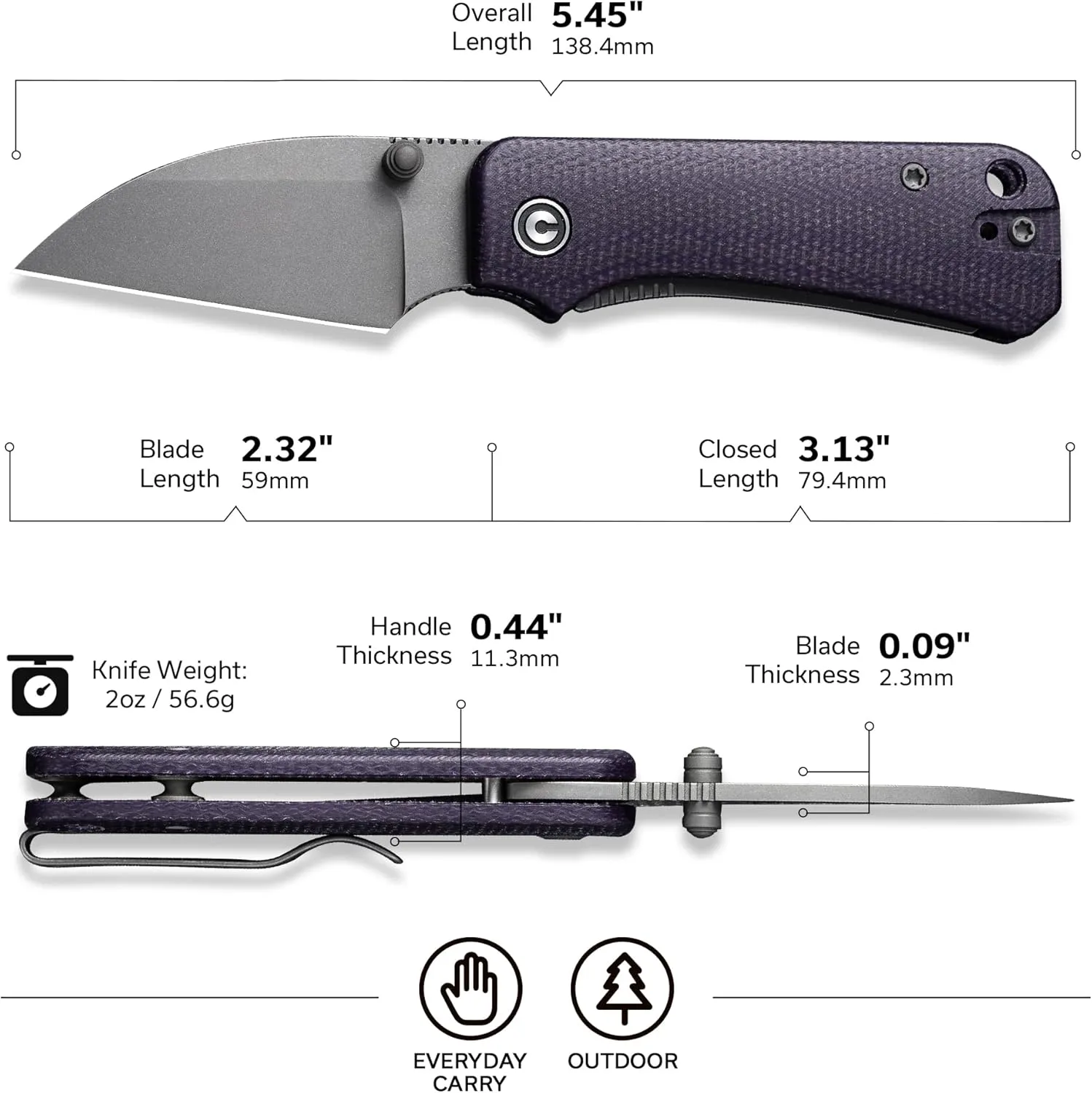 CIVIVI Baby Banter Wharncliffe Folding Pocket Knife
