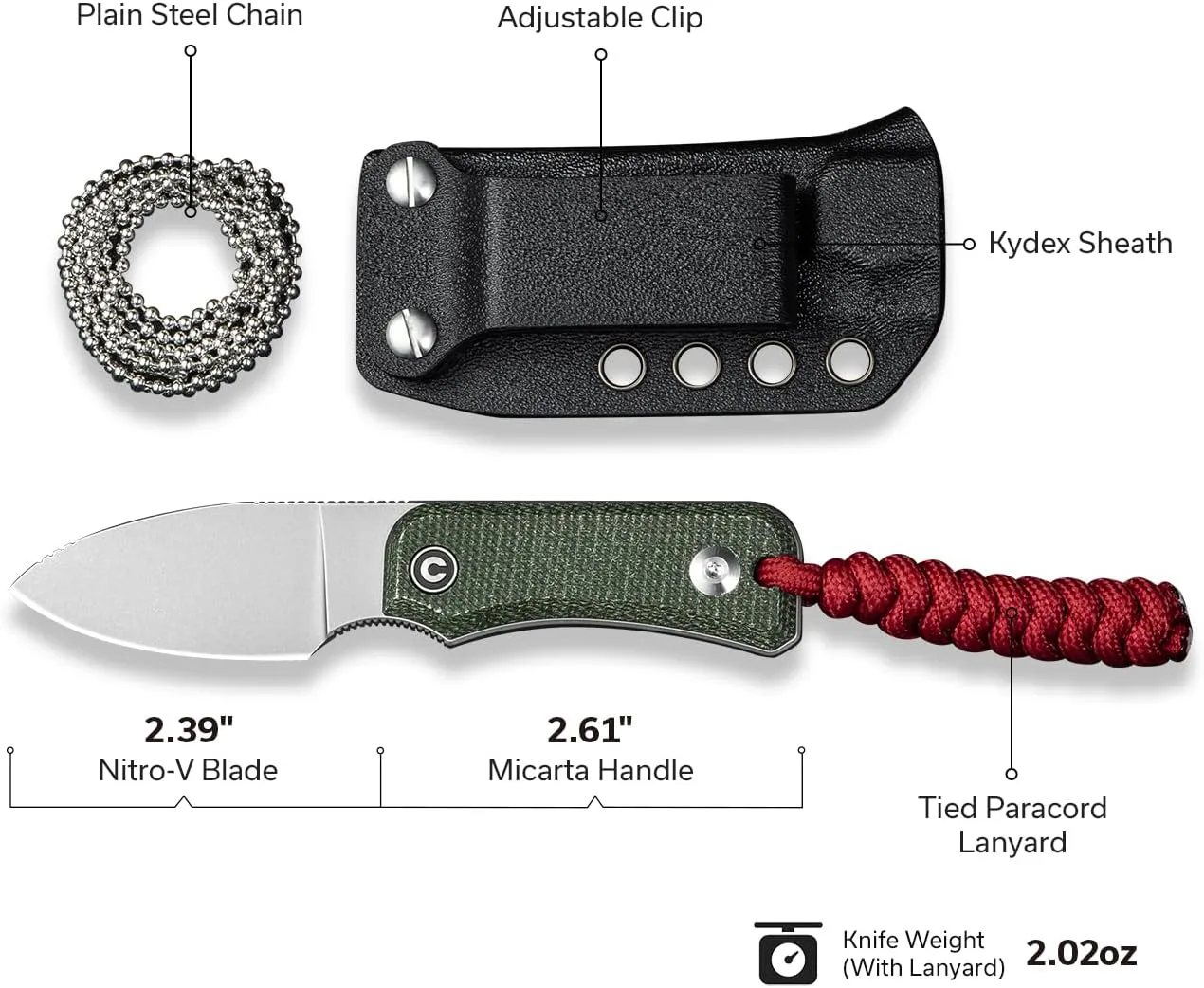 CIVIVI Baby Banter Fixed Blade EDC Knife with Kydex Sheath