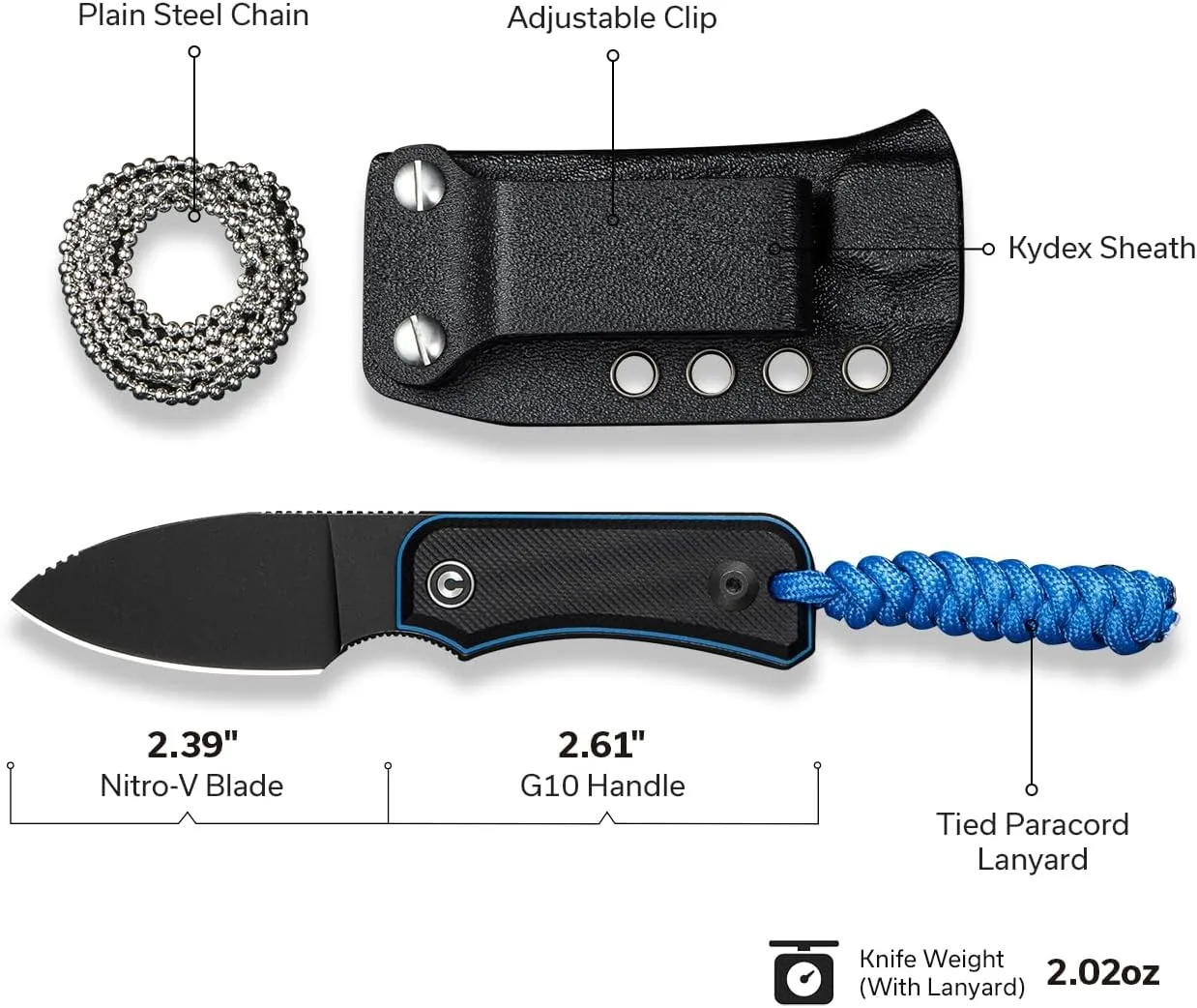 CIVIVI Baby Banter Fixed Blade EDC Knife with Kydex Sheath