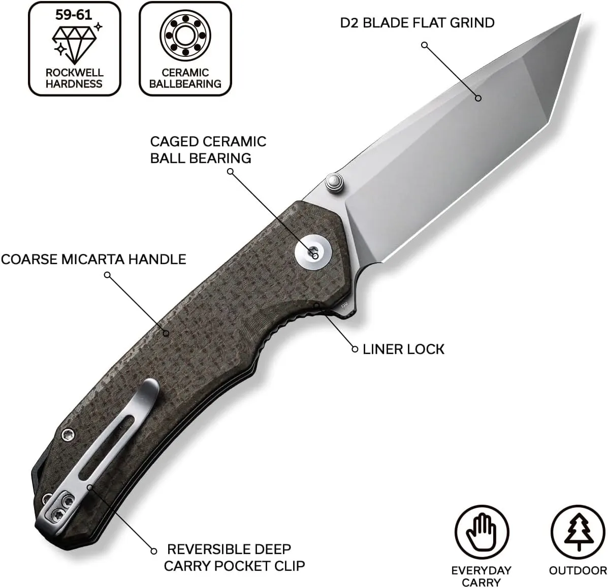 CIVIVI Brazen Folding Pocket Knife D2 Tanto Blade