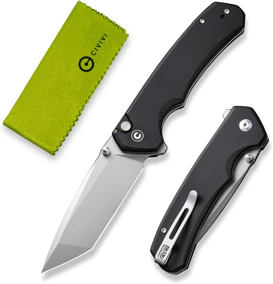 CIVIVI Brazen Folding Knife, Button Lock Pocket Knife with 3.46'' Swedish 14C28N Tanto Blade - LOW-PROFILE