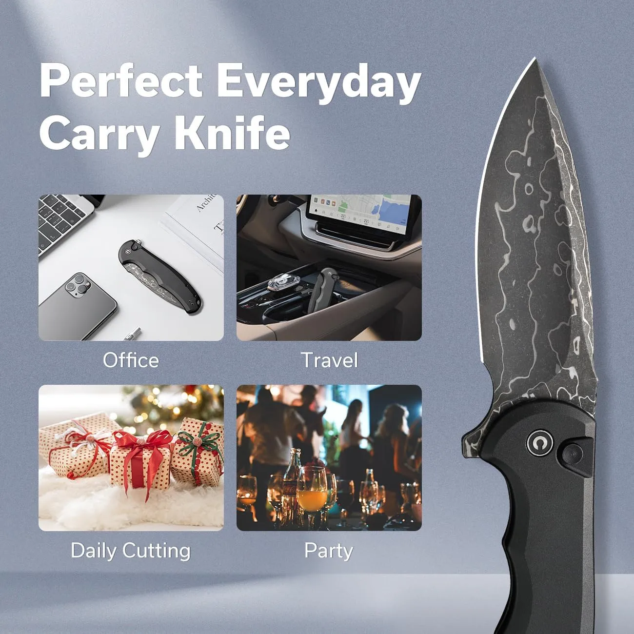 CIVIVI Button Lock Praxis Pocket Knife for EDC, Upgrade Folding Knife with Flipper 3.75" Damascus Blade plus Aluminum Handle