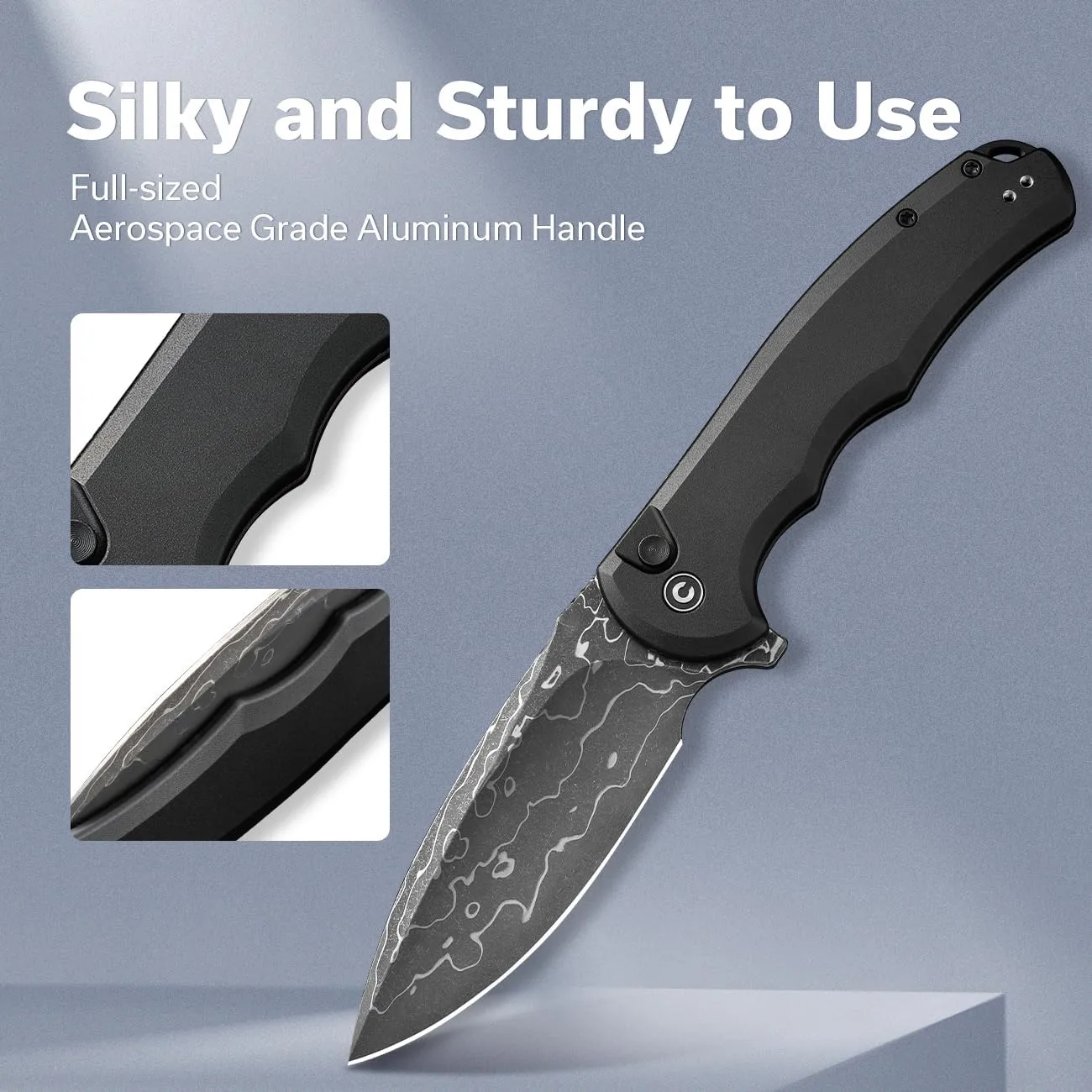 CIVIVI Button Lock Praxis Pocket Knife for EDC, Upgrade Folding Knife with Flipper 3.75" Damascus Blade plus Aluminum Handle