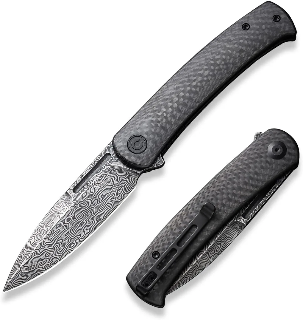 CIVIVI Caetus Pocket Knife for Men,Flipper Knife with 3.48" Damascus Blade Twill Carbon Fiber Handle