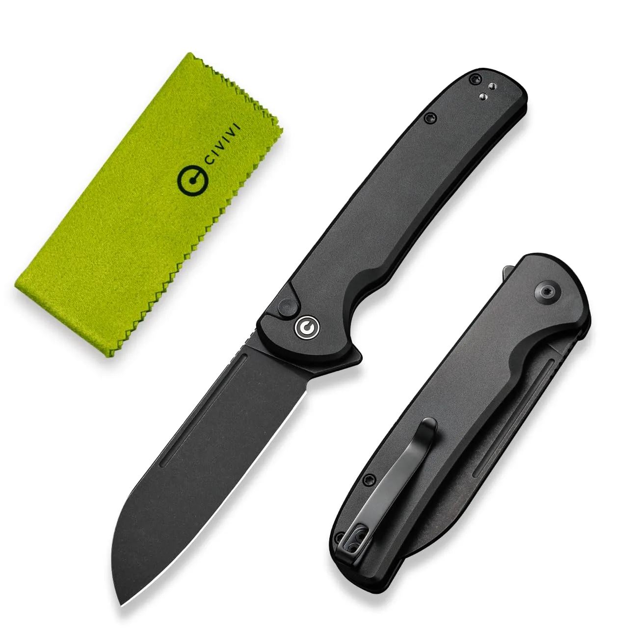 CIVIVI Chevalier II Folding Pocket Knife, Button Lock, 3.47\" Sheepsfoot Blade, Aluminum Handle