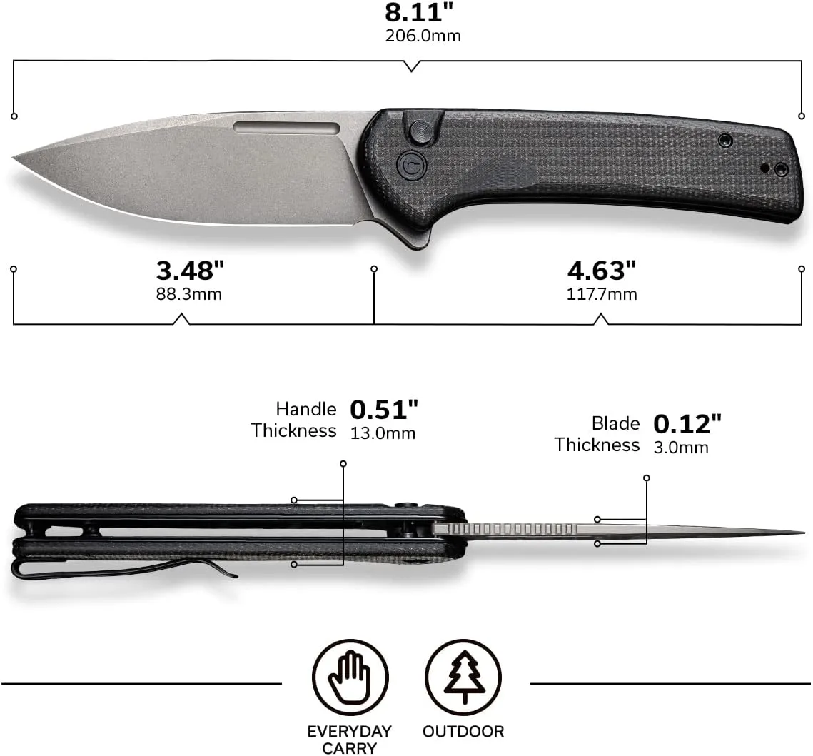CIVIVI Conspirator Pocket Folding Knife 3.48in Blade, Micarta Handle, Button Lock
