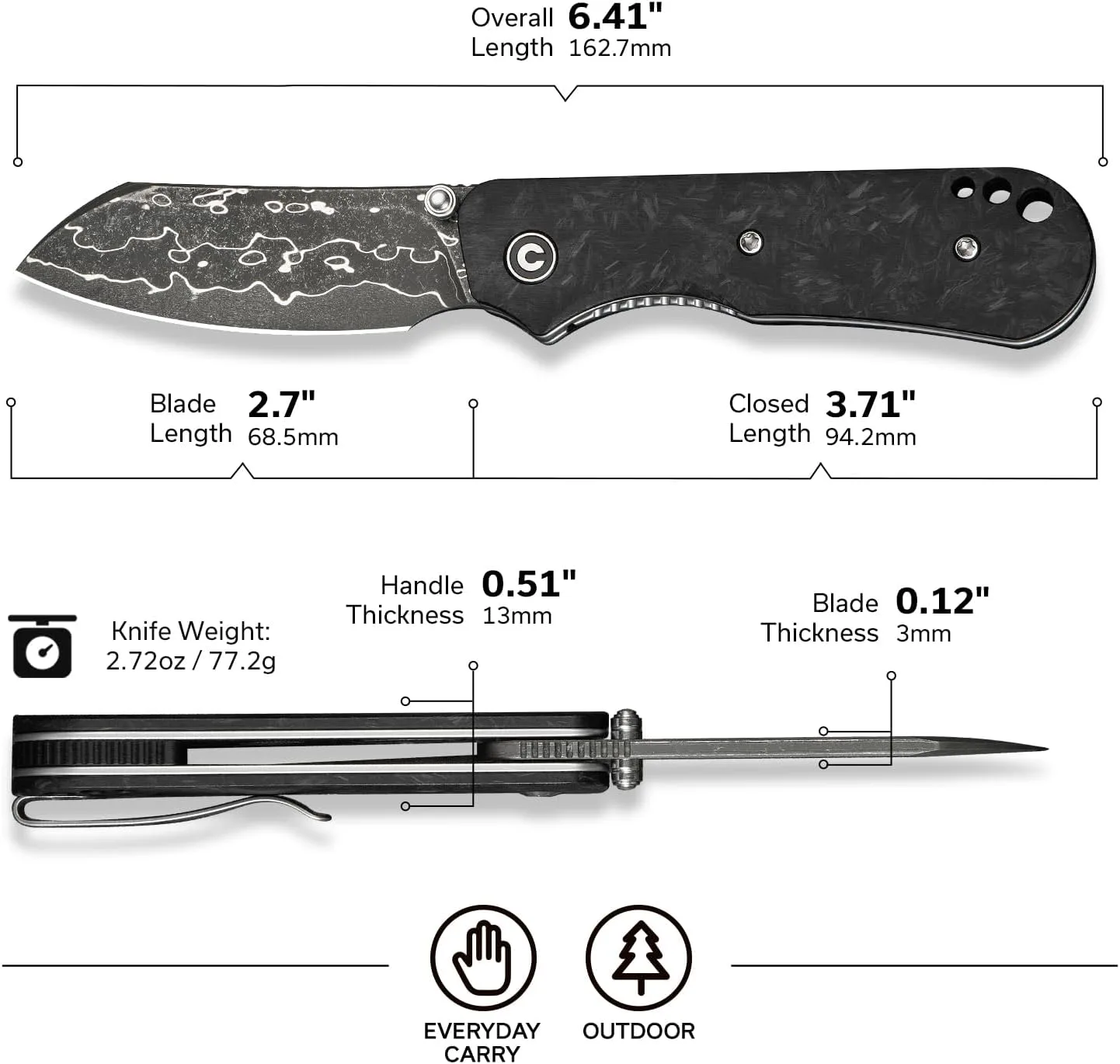 CIVIVI Crabby Pocket Knife, EDC Folding Knife C24055
