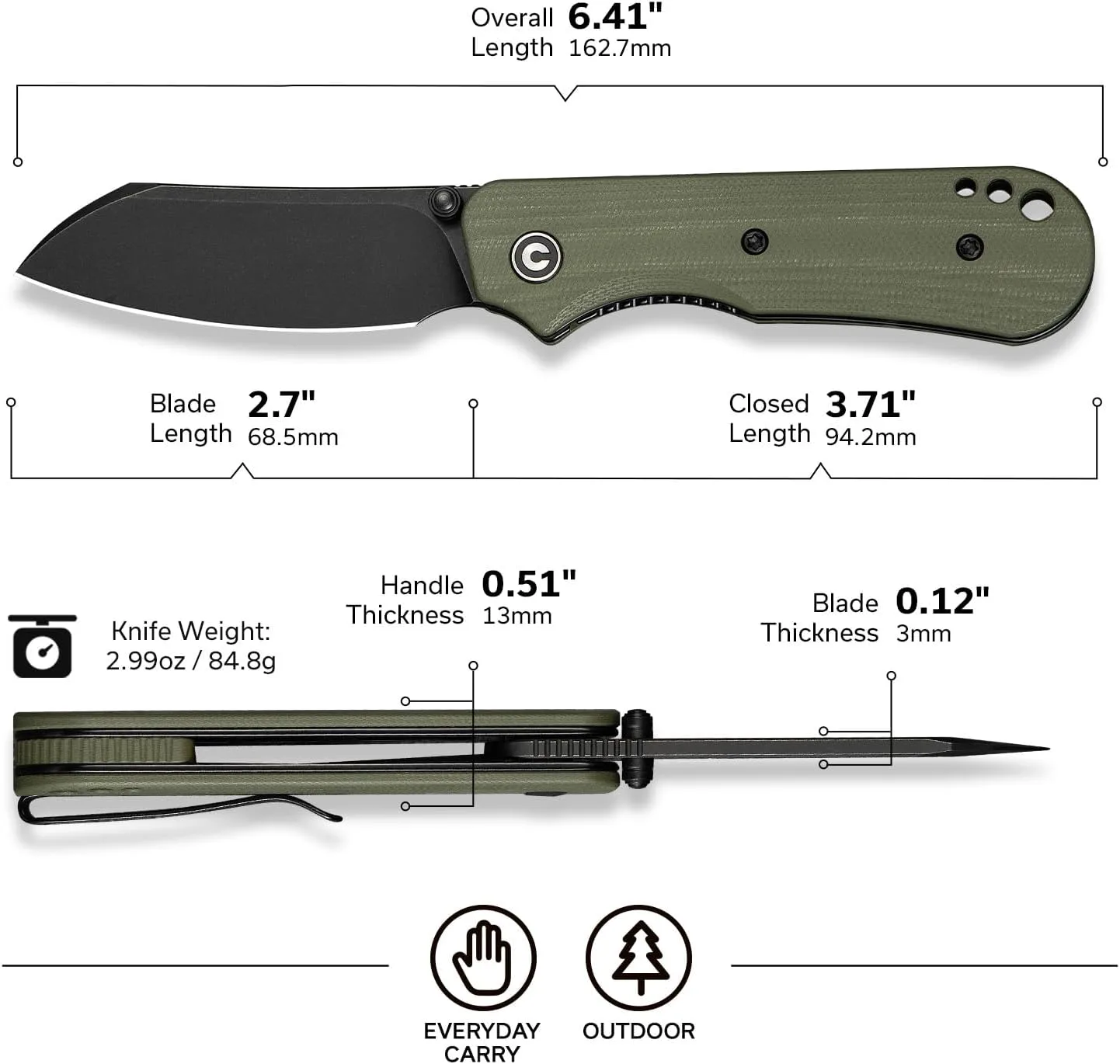 CIVIVI Crabby Pocket Knife, EDC Folding Knife C24055