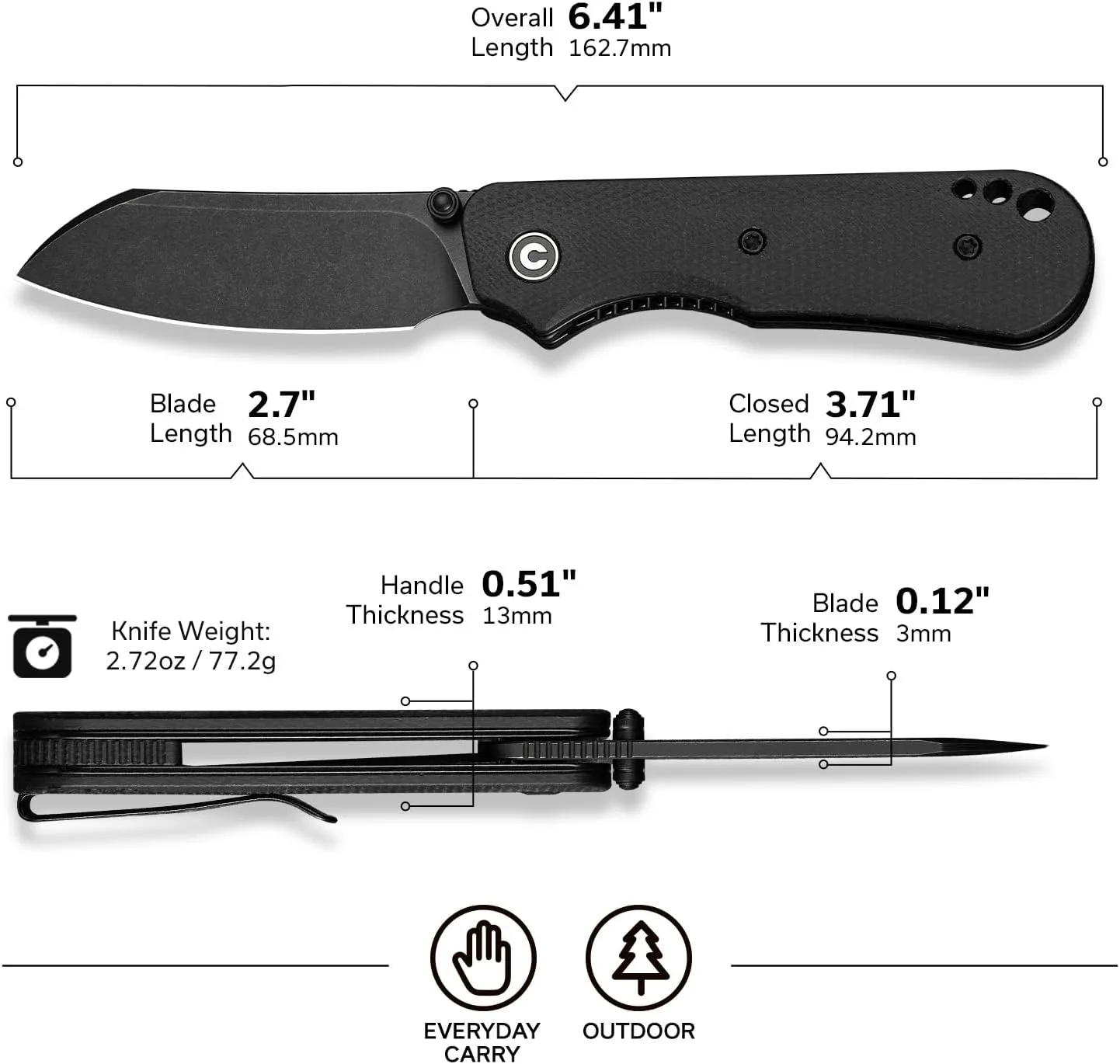 CIVIVI Crabby Pocket Knife, EDC Folding Knife C24055