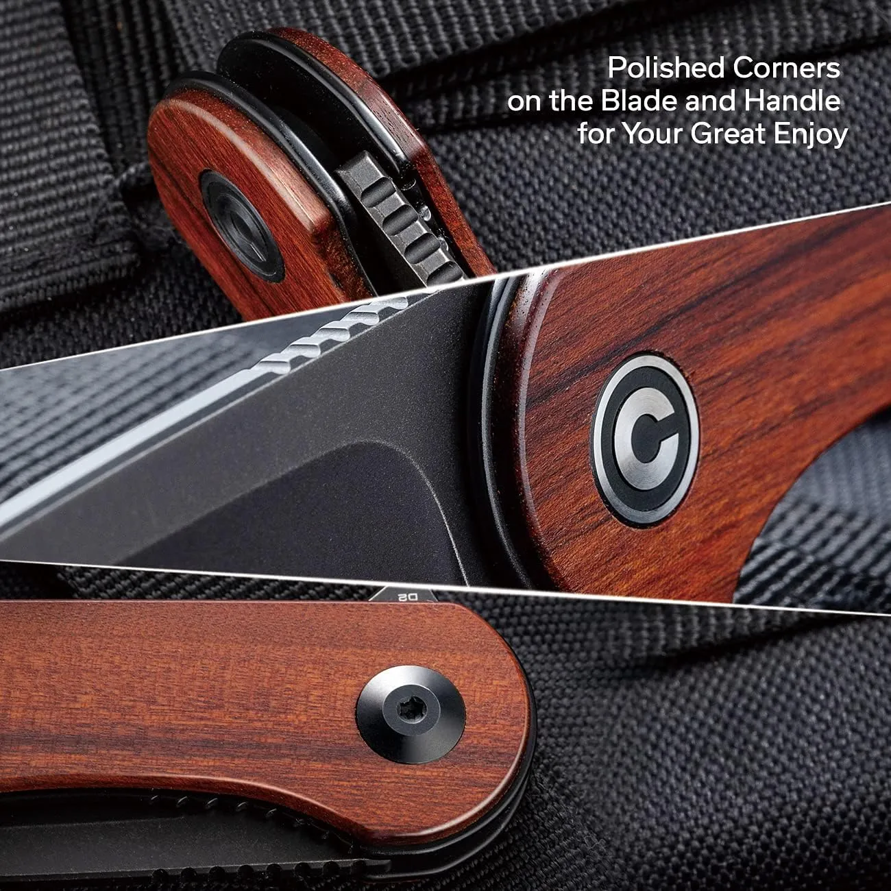 CIVIVI Elementum Pocket Knife, Folding Knife for EDC with 2.96" D2 Black Stonewashed Blade Cuibourtia Wood Handle