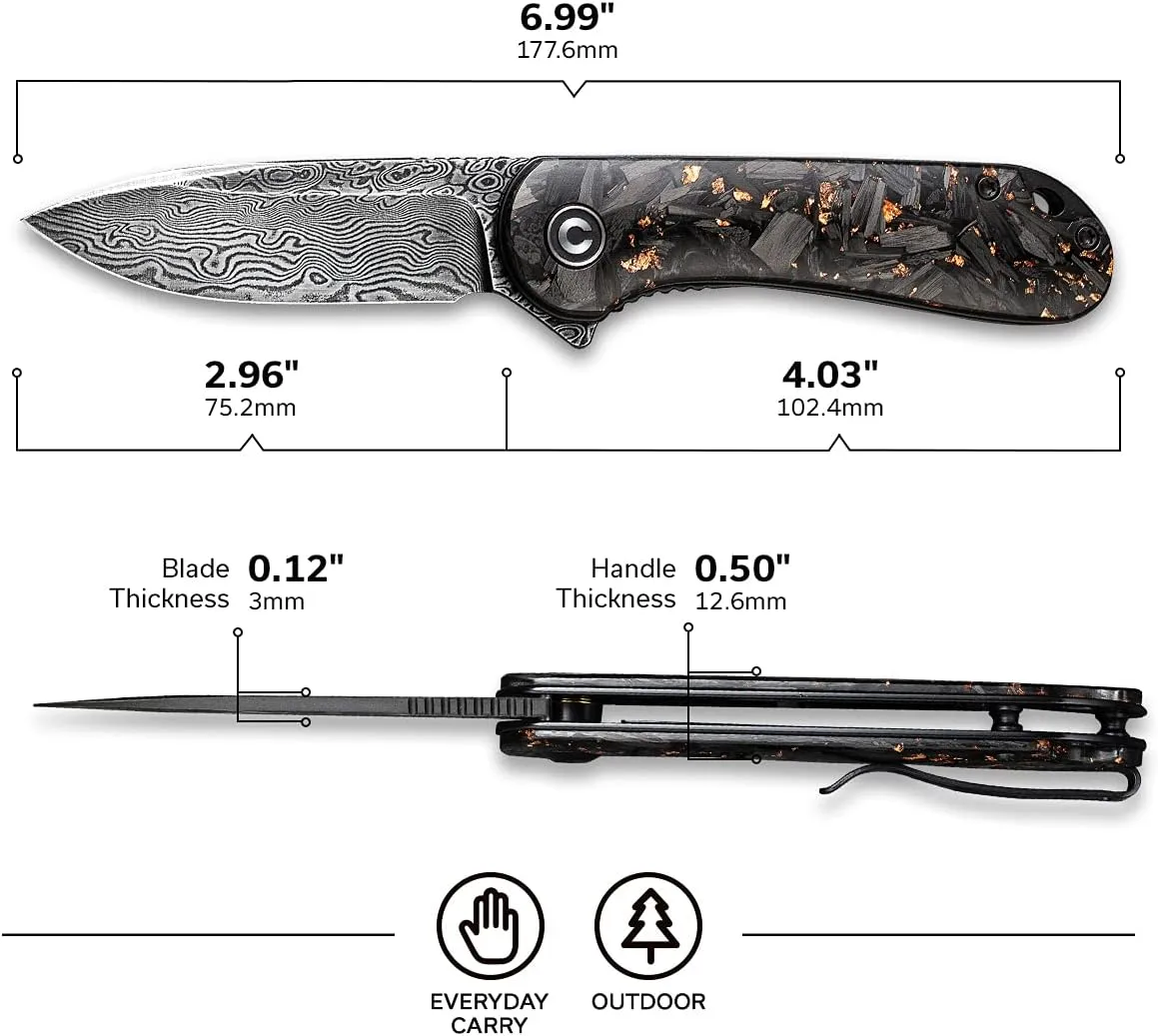 CIVIVI Elementum Folding Pocket Knife 2.96" Damascus Blade