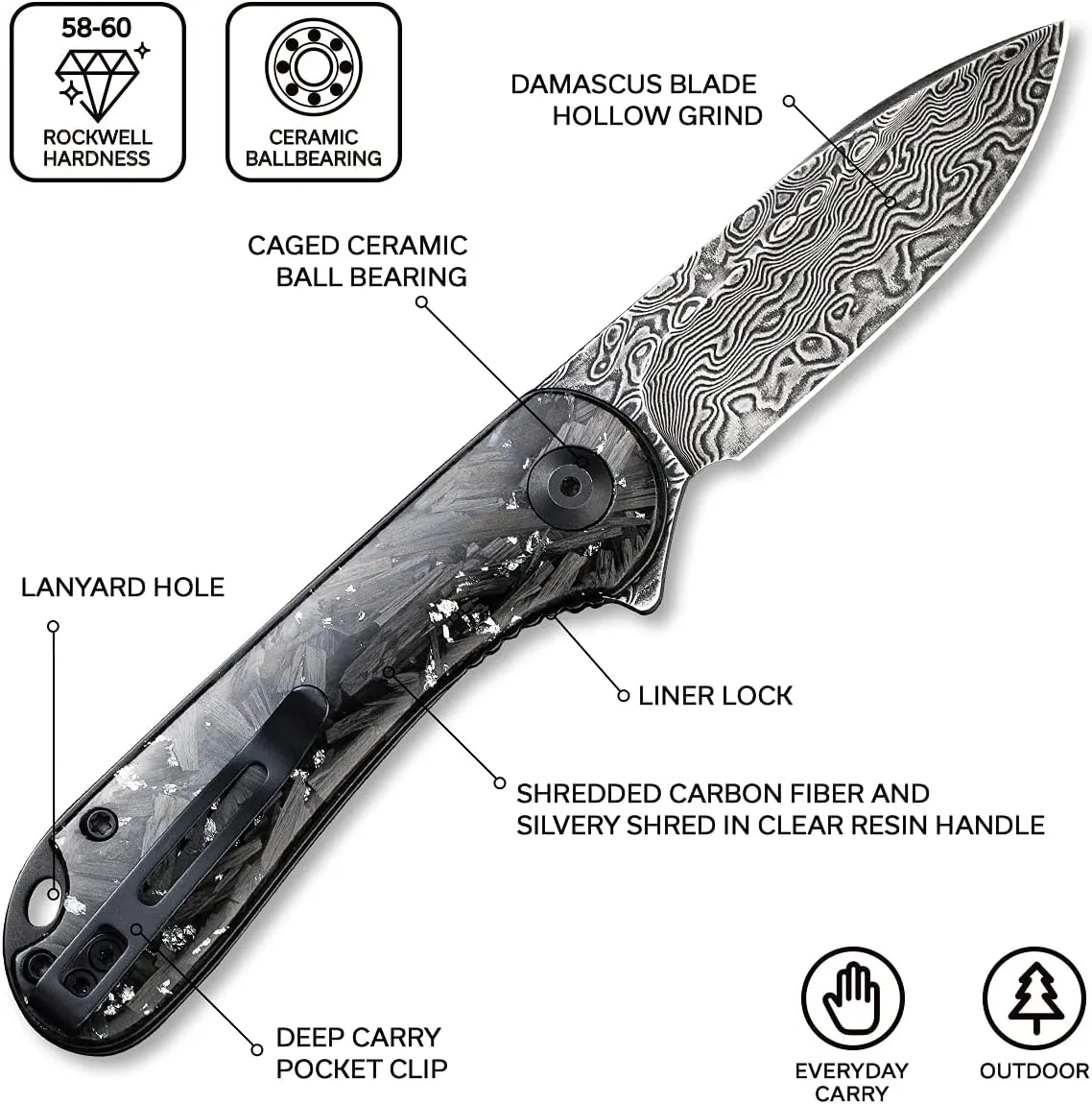 CIVIVI Elementum Folding Pocket Knife 2.96" Damascus Blade