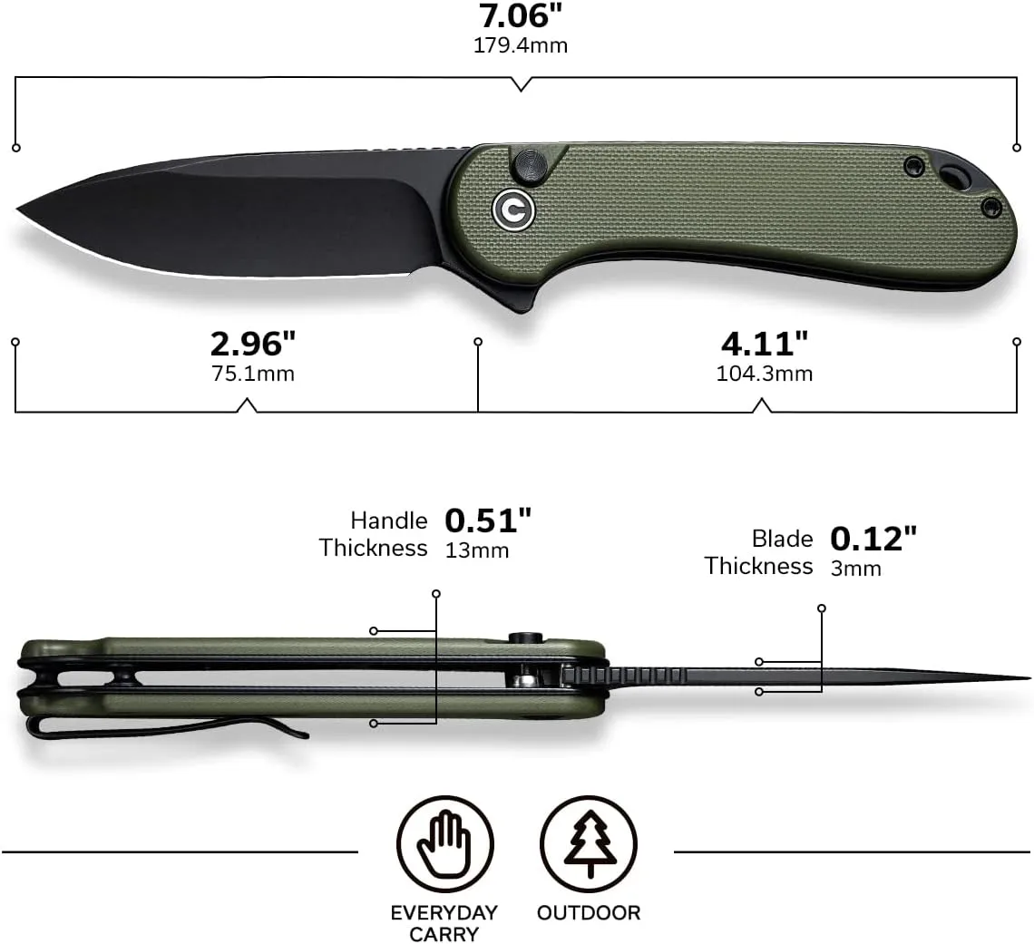CIVIVI Elementum II Pocket Folding Knife 2.96in Blade Button Lock Deep-Carry Clip