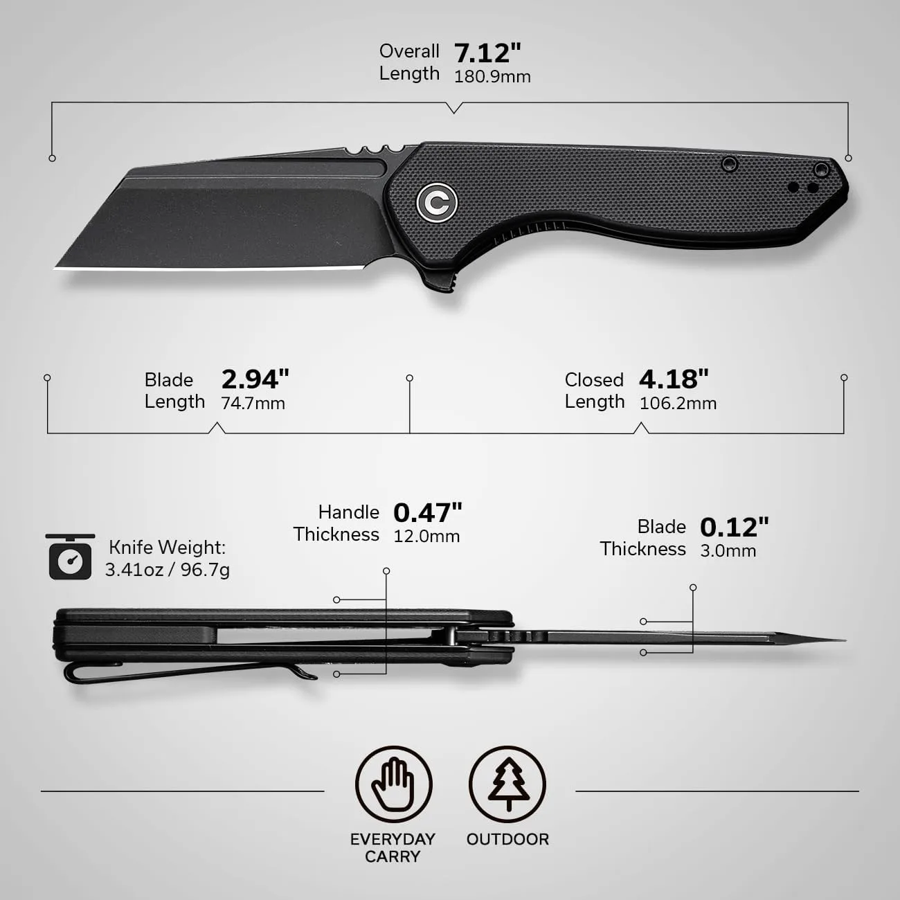 CIVIVI ExOne Folding Pocket Knife, 2.94" Nitro-V Reverse Tanto, G10 Handle
