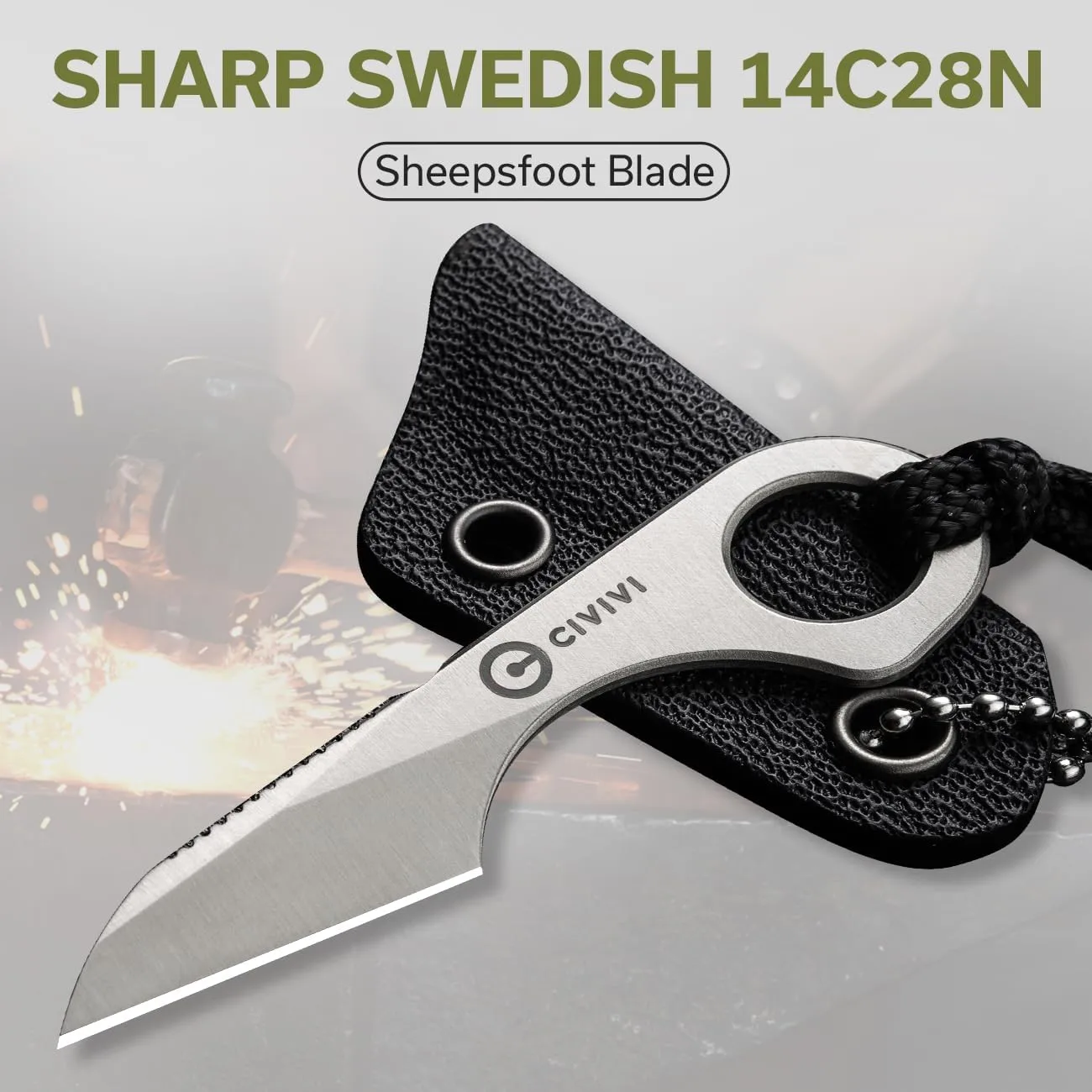 CIVIVI Gramis Mini Fixed Blade Neck Knife for EDC, Swedish 14C28N Steel