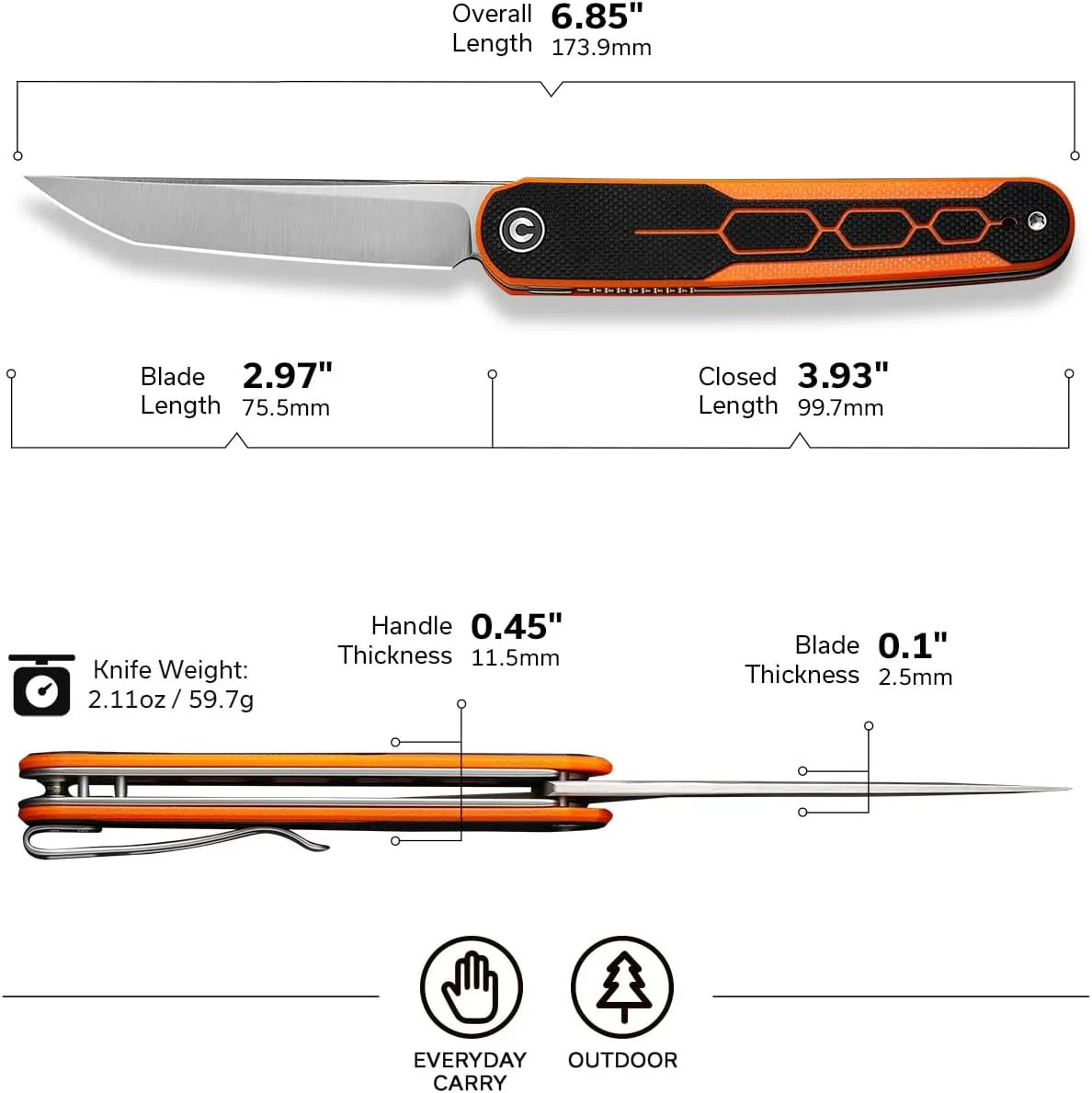 CIVIVI KwaiQ Pocket Knife C23015 3" Folding EDC Knife