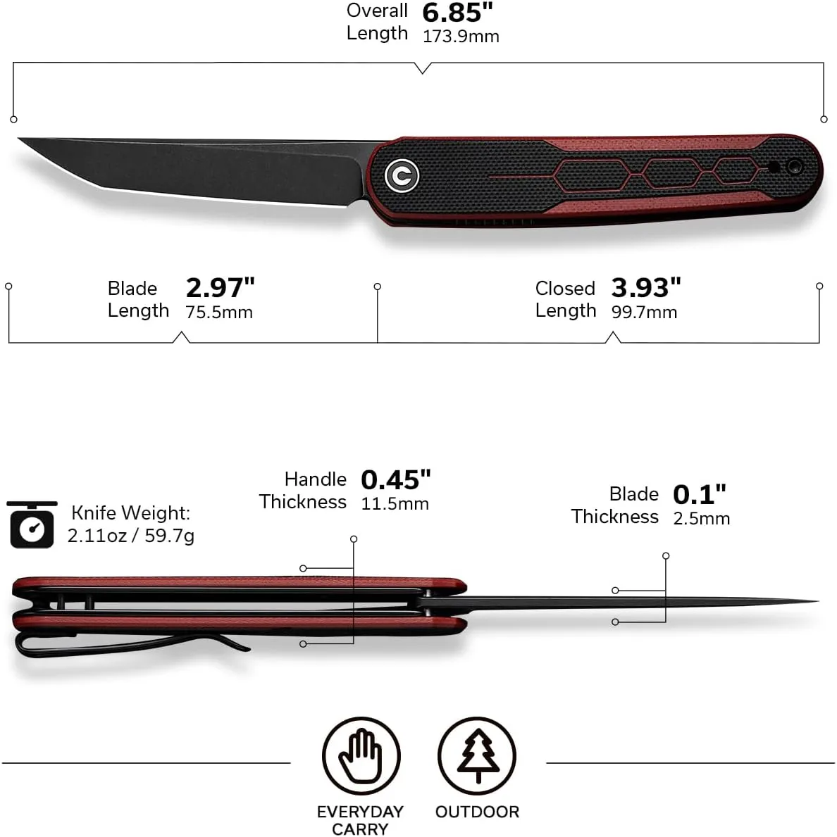 CIVIVI KwaiQ Pocket Knife C23015 3" Folding EDC Knife