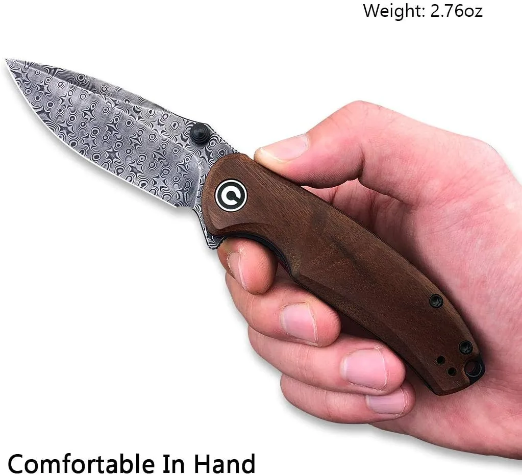 CIVIVI Pintail Flipper Pocket Knife for EDC, Liner Lock Knife 2.97'' Damascus Blade Cuibourtia Wood Handle C2020DS-2