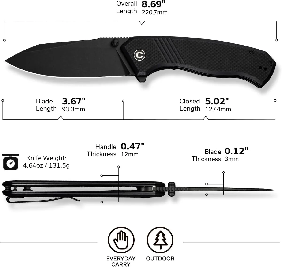 CIVIVI Placoid Folding Pocket Knife for EDC, 3.67" Blade