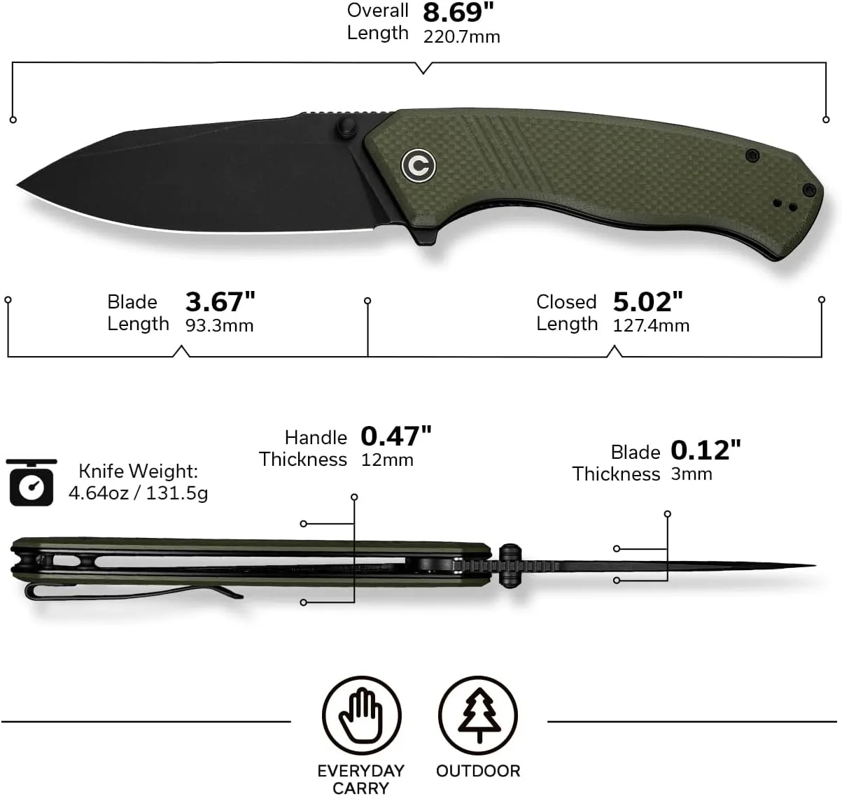 CIVIVI Placoid Folding Pocket Knife for EDC, 3.67" Blade