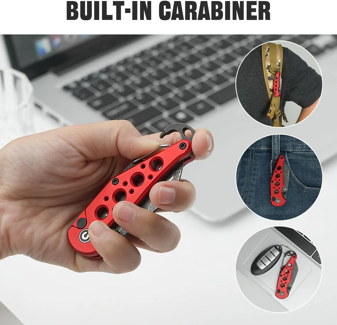 CIVIVI Pragma Folding Knife 2.2" Wharncliffe, Aluminum Handle, Carabiner & Bottle Opener