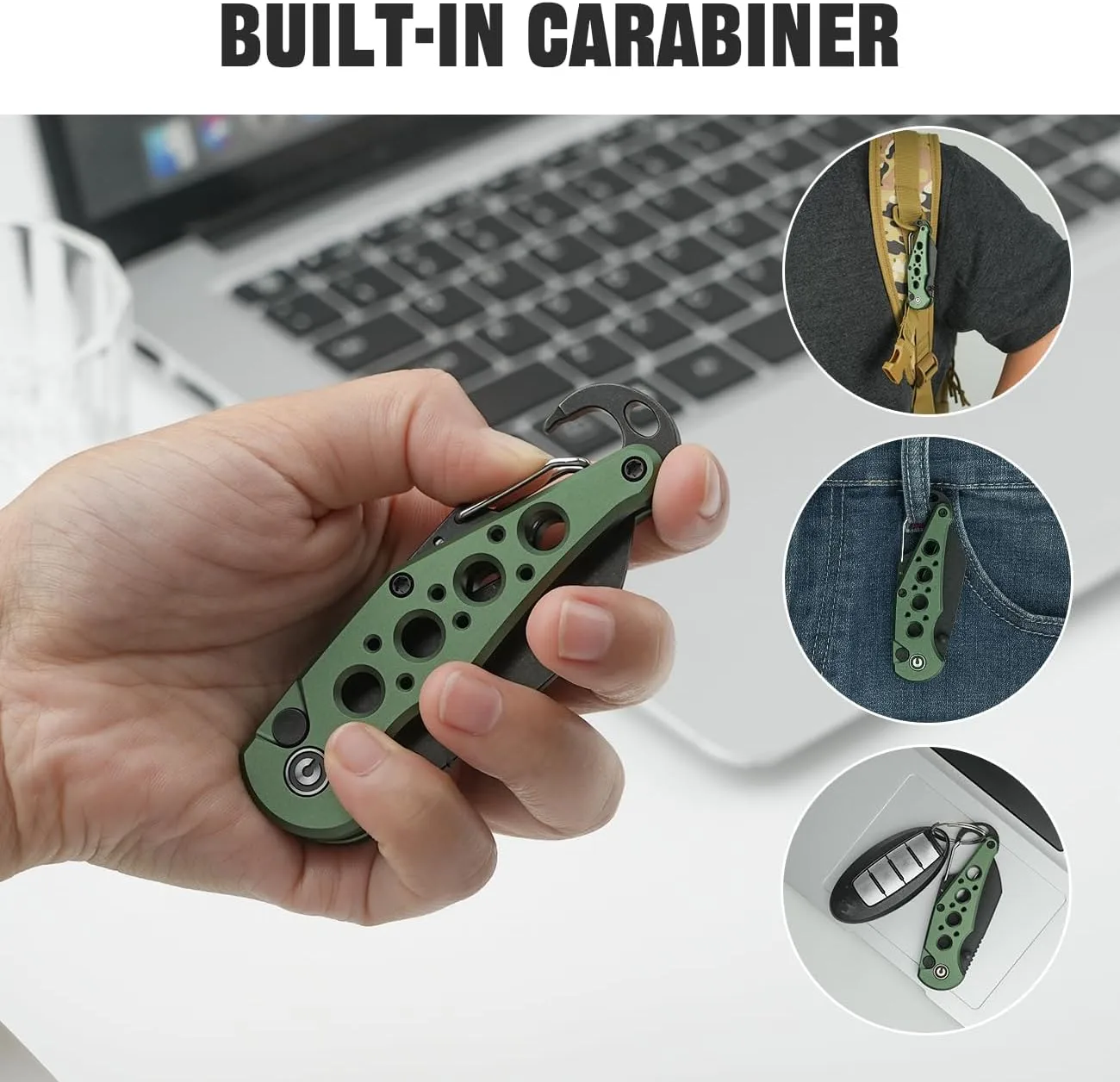 CIVIVI Pragma Folding Knife 2.2" Wharncliffe, Aluminum Handle, Carabiner & Bottle Opener