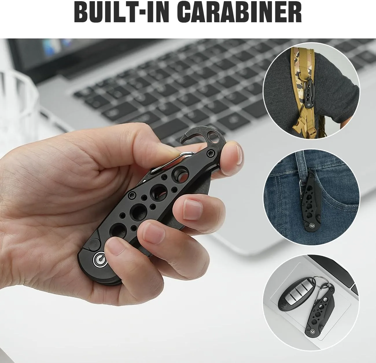 CIVIVI Pragma Folding Knife 2.2" Wharncliffe, Aluminum Handle, Carabiner & Bottle Opener