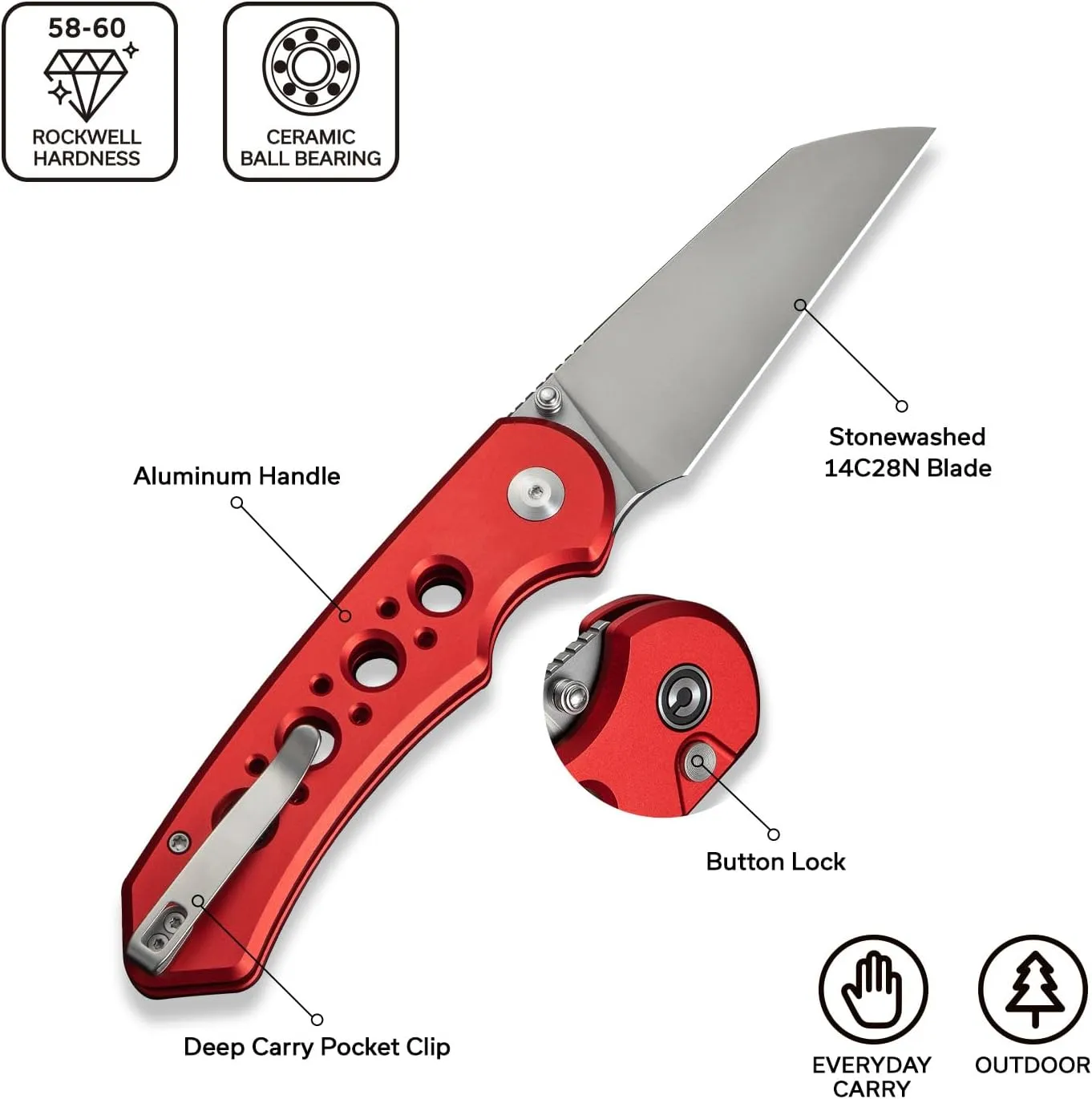 CIVIVI Pragma Prime Pocket Knife for EDC, 3.49" Wharncliffe Blade, Aluminum Handle, Reversible Clip