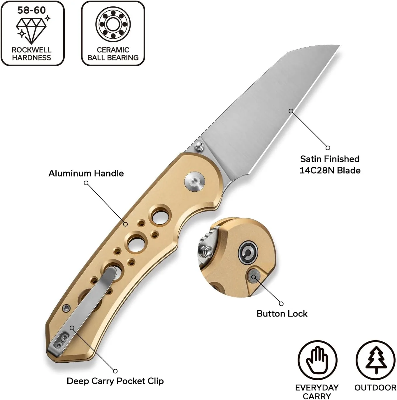 CIVIVI Pragma Prime Pocket Knife for EDC, 3.49" Wharncliffe Blade, Aluminum Handle, Reversible Clip