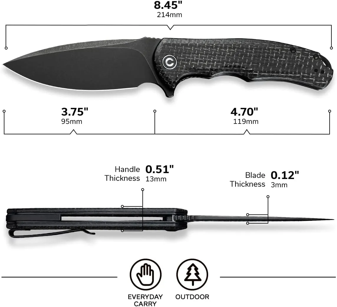 CIVIVI Praxis Flipper Folding Pocket Knife, 3.75" Black Stonewashed 9Cr18MoV