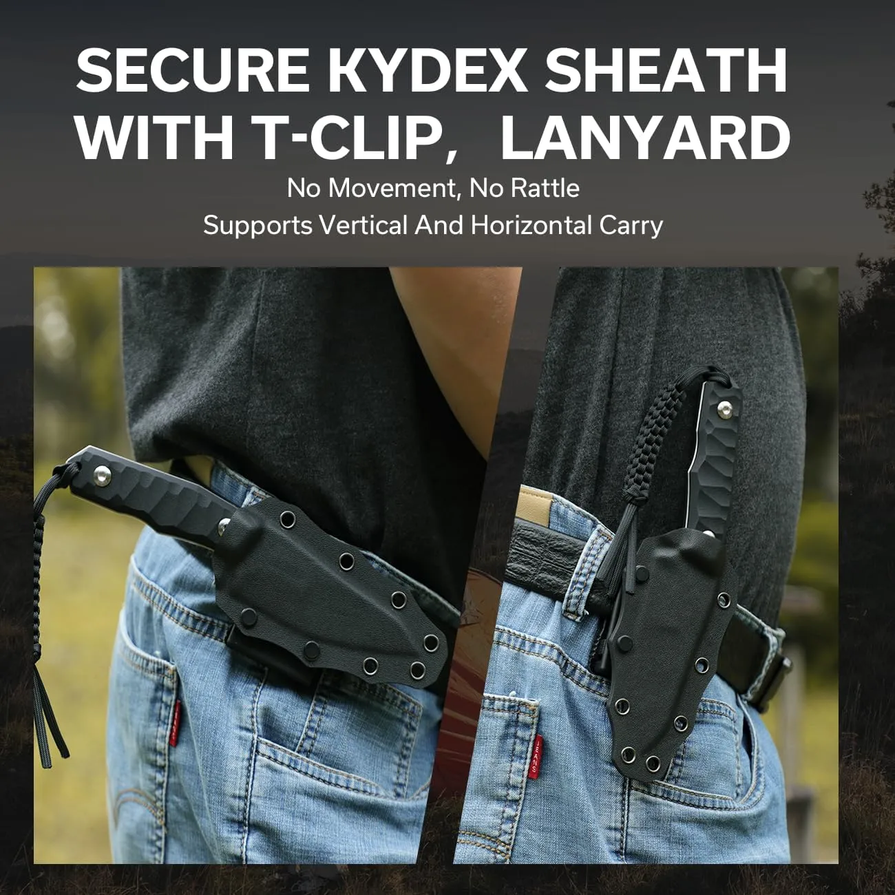 CIVIVI Propugnator EDC Fixed Blade Knife with Kydex Sheath, T-Clip and Lanyard, 4.15" D2 Blade