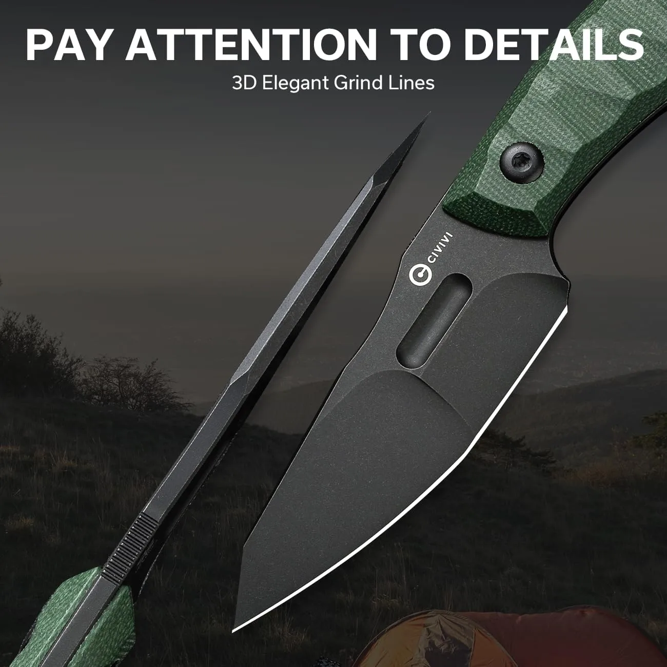 CIVIVI Propugnator EDC Fixed Blade Knife with Kydex Sheath, T-Clip and Lanyard, 4.15" D2 Blade