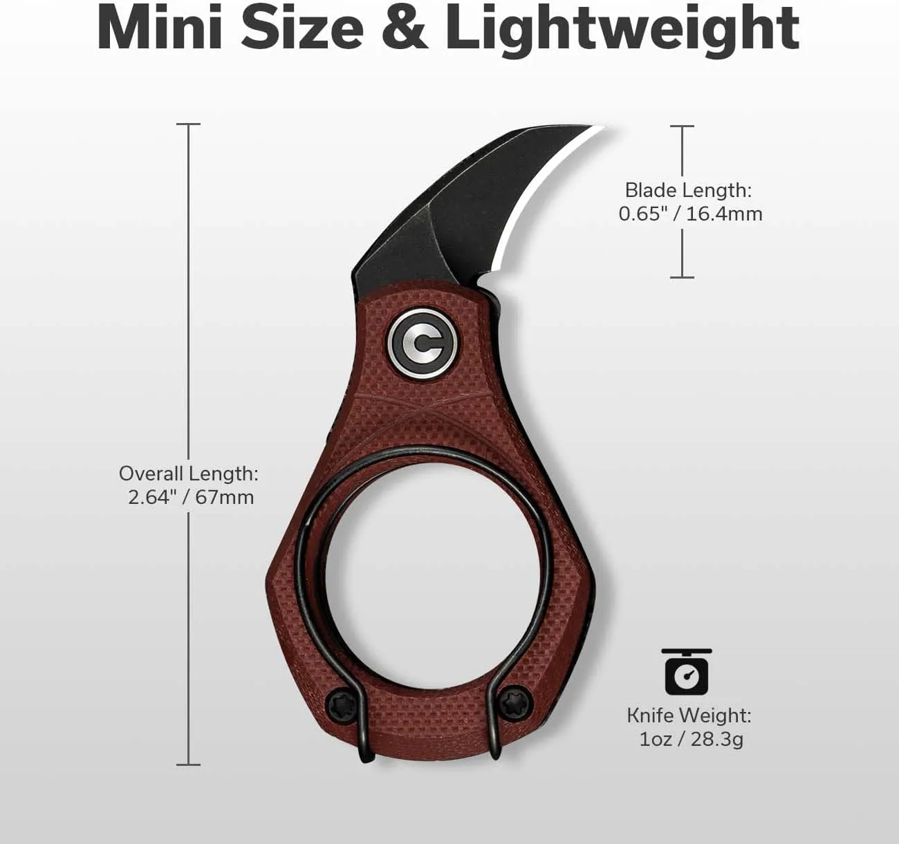 CIVIVI Pyrus Mini Keychain Knife (1 Piece), Small EDC Pocket Folding Box Cutter with 14C28N Blade & Ringed G10 Handle