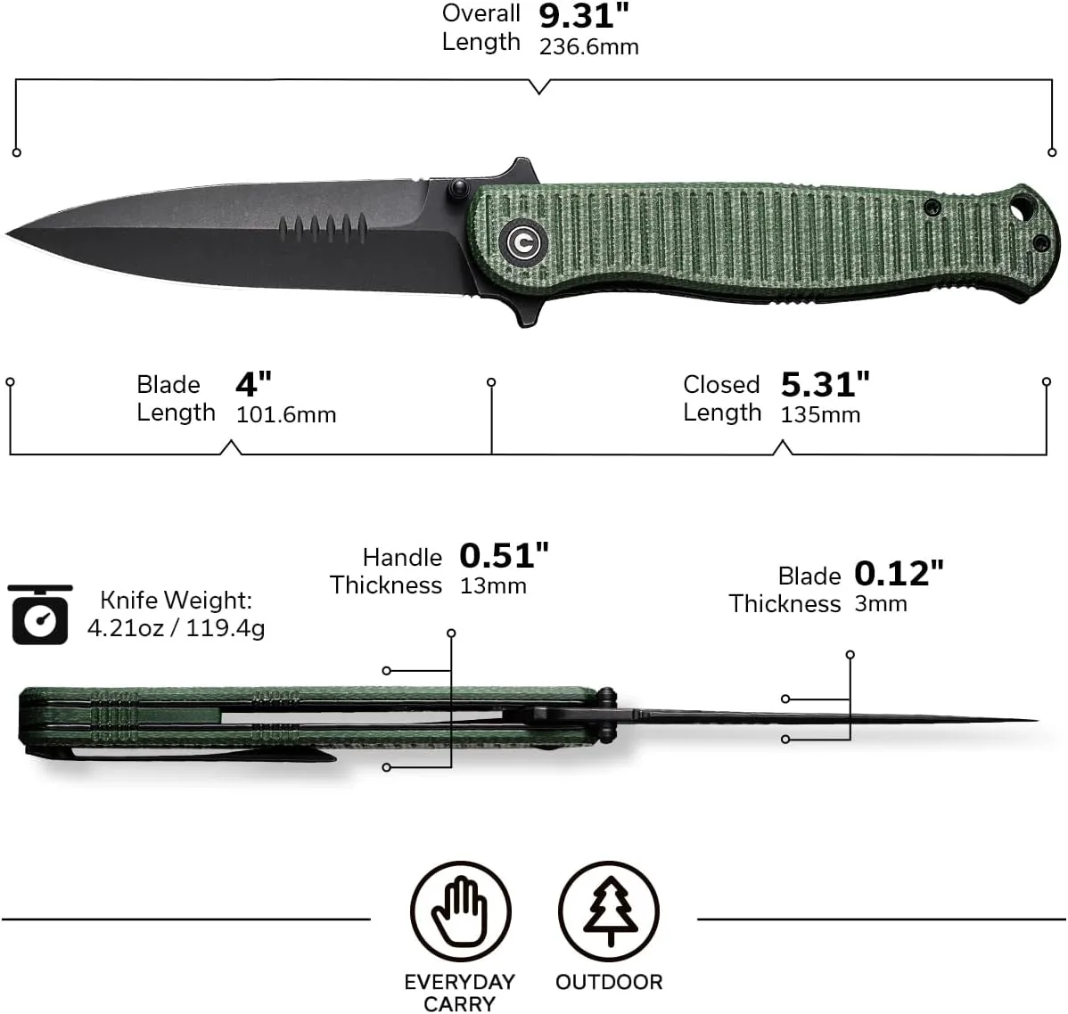 CIVIVI RS71 Folding Pocket Knife with 4" Nitro-V Blade
