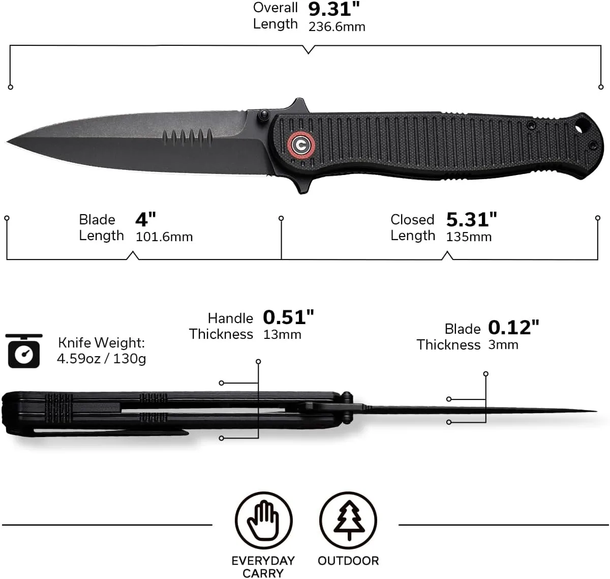 CIVIVI RS71 Folding Pocket Knife with 4" Nitro-V Blade