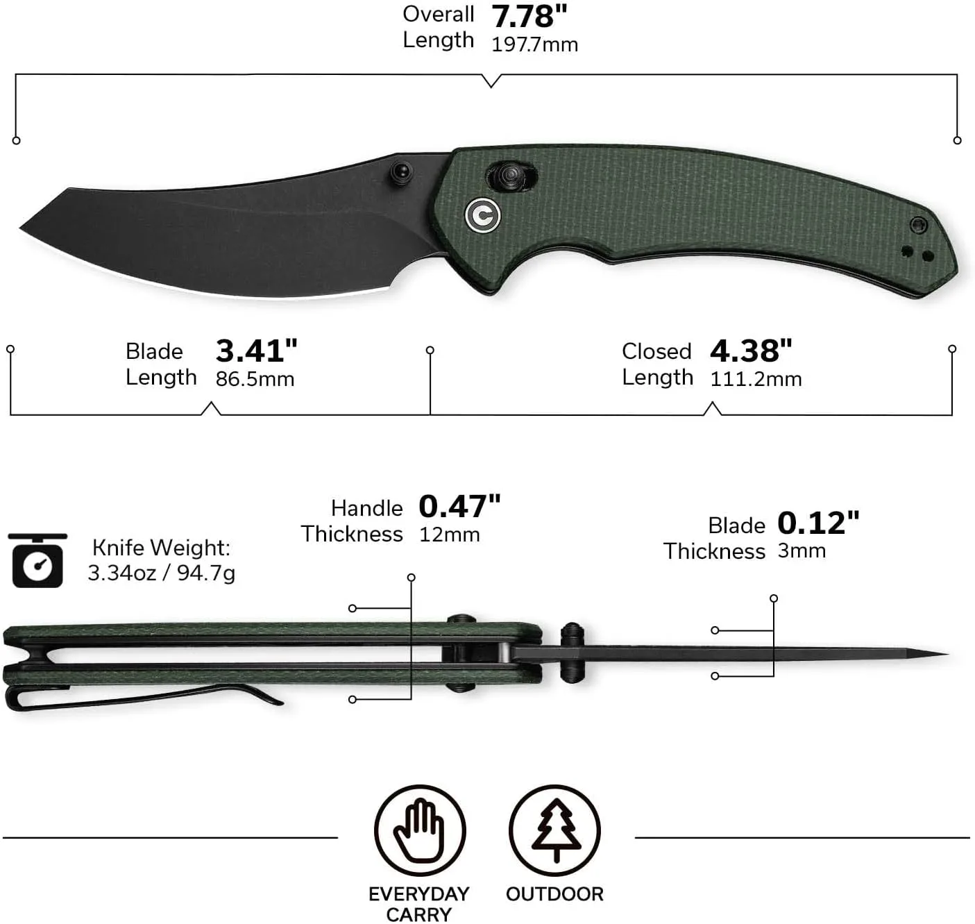 CIVIVI Sixgill Folding Pocket Knife for EDC, 3.41'' Blade
